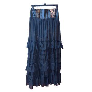 Unbranded Steampunk Vibe Faux Leather Waistband with Black Sheer Lace w/ Ruffles